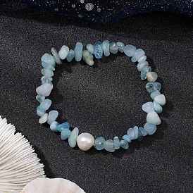 Браслеты из натуральных и синтетических драгоценных камней для женщин, с культивированным пресноводным жемчугом