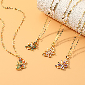 Women's fashion jewelry copper micro-inlaid zircon butterfly pendant creative personality necklace necklace