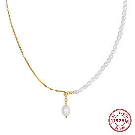 925 Sterling Silver with Natural Pearl Pendant Necklaces, Oval