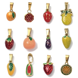 304 Подвески из нержавеющей стали с эмалированными фруктами и овощами, с 201 защелкой из нержавеющей стали на поручнях, ионное покрытие (ip), золотые
