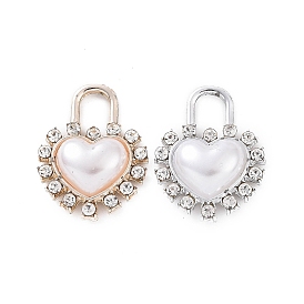 Colgantes de aleación de rhinestone, con cuentas de perlas de imitación de plástico abs, encanto del candado del corazón