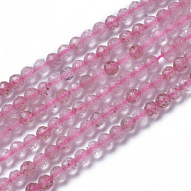 Natural Strawberry Quartz Beads Strands, Faceted, Round