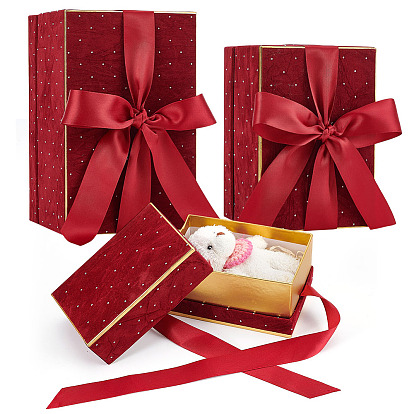 3шт. 3 стили подарочных коробок из картона с бархатной крышкой и лентой, прямоугольные