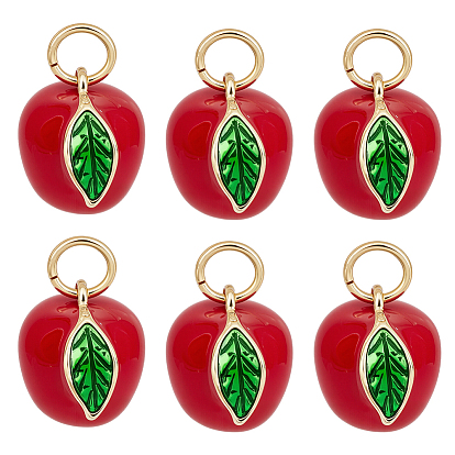 6подвески из латуни с эмалью, с целью перехода в кольце, долговечный, реальный 18 k позолоченный, яблоко