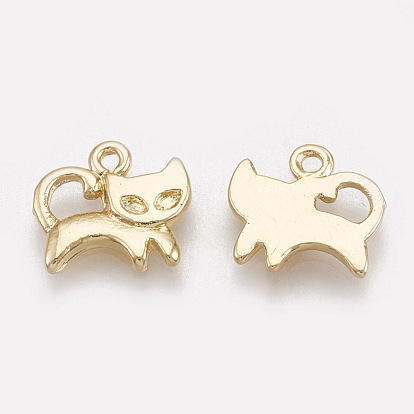 Brass Kitten Charms, Real 18K Gold Plated, Cartoon Cat Shape