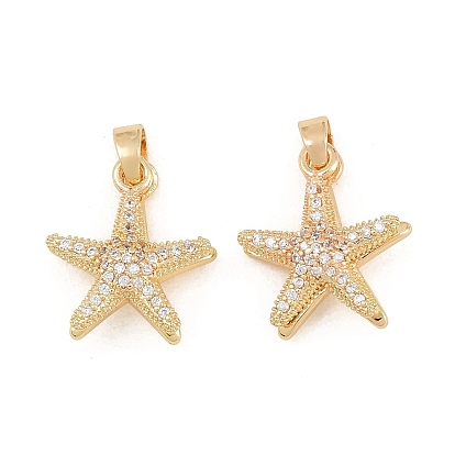 Messing micro pave klare zirkonia anhänger, Seesternförmige Anhänger, Gestell, Bleifrei und cadmium frei, langlebig überzogen