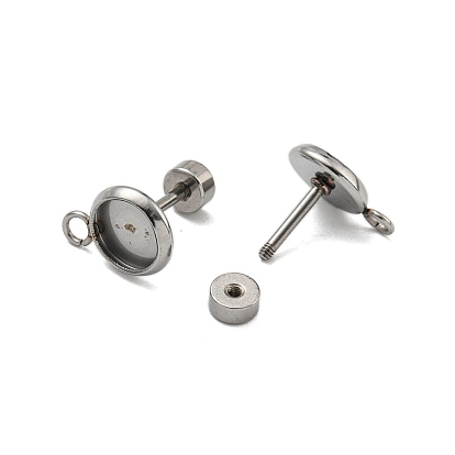 201 Stainless Steel Stud Earrings Findings, with 304 Stainless Steel Pin, Flat Round