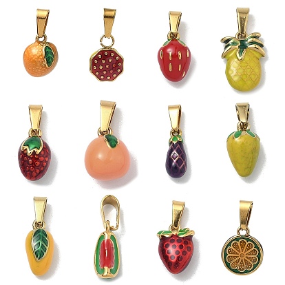 304 Подвески из нержавеющей стали с эмалированными фруктами и овощами, с 201 защелкой из нержавеющей стали на поручнях, ионное покрытие (ip), золотые
