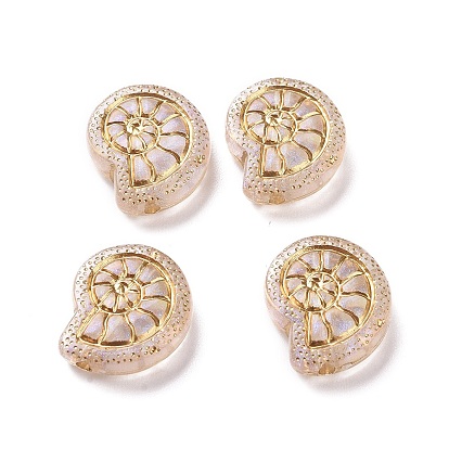 Plating Transparent Acrylic Beads, Golden Metal Enlaced, Conch