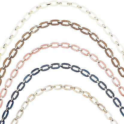 5 Strands 5 Colors Handmade Acrylic Cable Chains, with CCB Plastic Linking Ring, Flat Oval