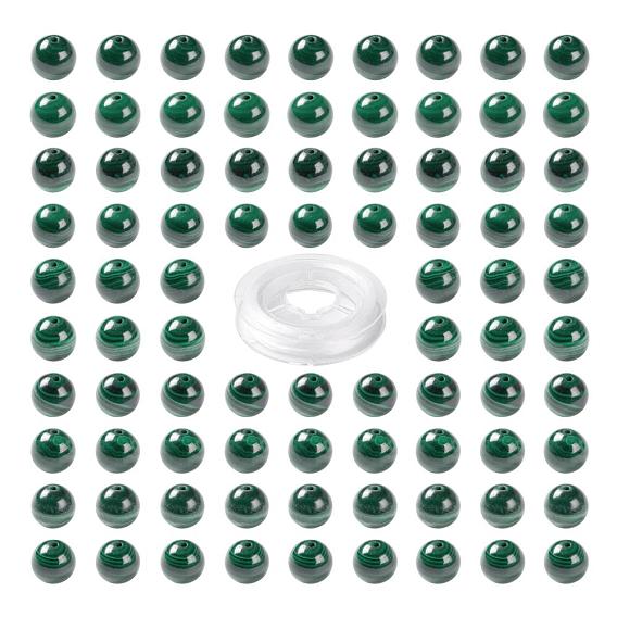 100Pcs 8mm Natural Malachite Round Beads, with 10m Elastic Crystal Thread, for DIY Stretch Bracelets Making Kits