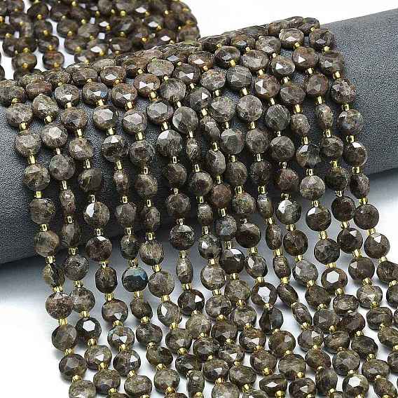 Природные лабрадорита бисер нитей, граненый шестиугольный разрез, плоско-круглые, с бисером