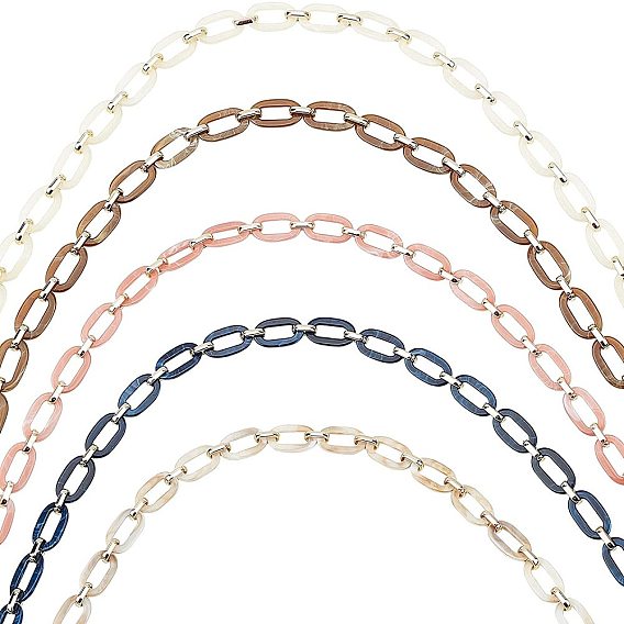 5 Strands 5 Colors Handmade Acrylic Cable Chains, with CCB Plastic Linking Ring, Flat Oval