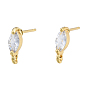 Brass Pave Clear Cubic Zirconia Stud Earring Findings, with Vertical Loops, Horse Eye, Nickel Free
