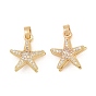 Brass Micro Pave Clear Cubic Zirconia Pendants, Starfish Shape Charms, Rack Plating, Lead Free & Cadmium Free, Long-Lasting Plated