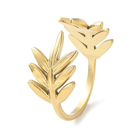 304 Stainless Steel Open Cuff Rings, Leafy Branch