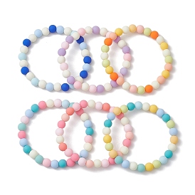 6Pcs 6 Colors 8mm Round Imitated Silicone Acrylic Beaded Stretch Bracelet Sets, Stackable Bracelets for Women