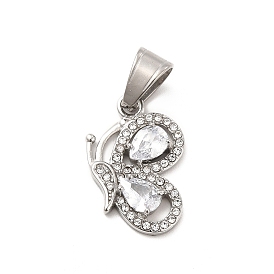 304 Stainless Steel Pendants, with Crystal Rhinestone, Butterfly Charms
