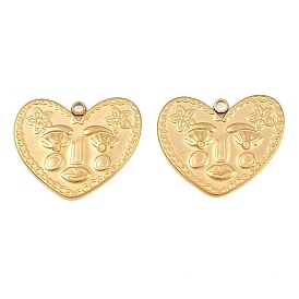 304 Stainless Steel Pendants, Heart with Abstract Face Charms, Ion Plating(IP)