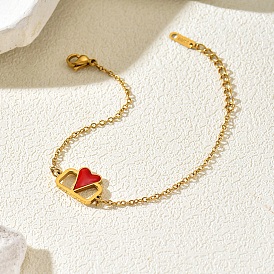 Bracelet à breloques en acier inoxydable émaillé pour femme, cœur