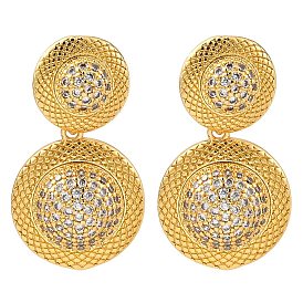 Rack Plating Brass Pave Clear Cubic Zirconia Stud Earrings, Flat Round