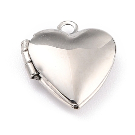 316 Stainless Steel Locket Pendants, Photo Frame Charms for Necklaces, Manual Polishing, Heart