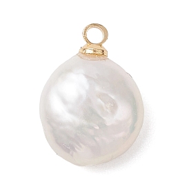 Плоские круглые подвески из натурального нуклеированного жемчуга Кеши, с латунной поручительств, золотые