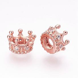 Micro cuivres ouvrent zircone cubique perles européennes, couronne, Perles avec un grand trou   