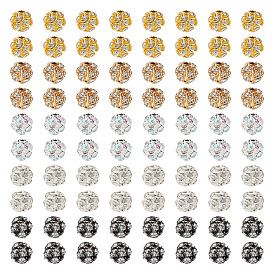 80шт 4 цветные латунные бусины со стразами, круглые