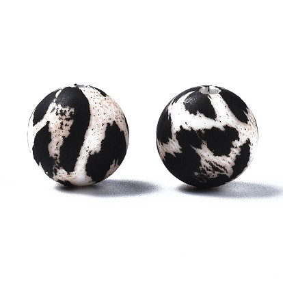 Food Grade Eco-Friendly Silicone Beads, Chewing Beads For Teethers, Printed, Round with Snakeskin Pattern