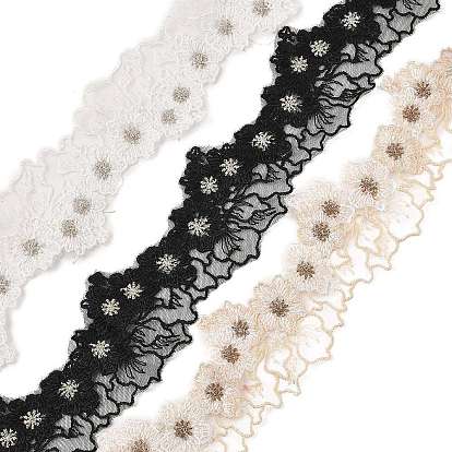 15 Yards Flower Embroidery Polyester Lace Ribbon, for Garment Accessories, Flat