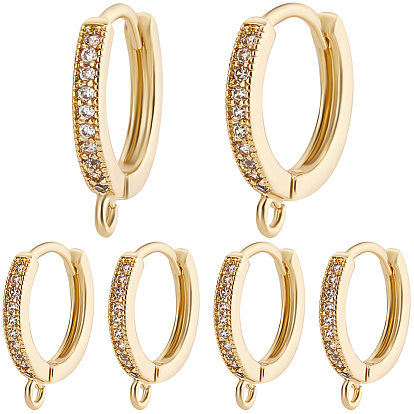 14 шт. латунная фурнитура для серег-кольцов из прозрачного кубического циркония с микропаве, с горизонтальной петлей