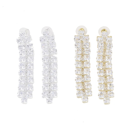 Brass Micro Pave Cubic Zirconia Stud Earrings, Rectangle