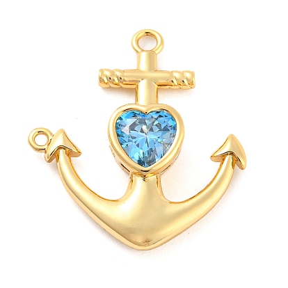 Brass Micro Pave Cubic Zirconia Pendants, Long-Lasting Plated, Cadmium Free & Lead Free, Anchor