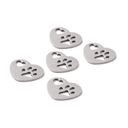 201 Stainless Steel Pendants, Laser Cut, Heart with Hollow Heart & Dog Footprint