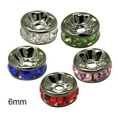 Латунные бусины разделители для поставки стразов, класс AAA, прямой фланец, металлический черный , рондель, 6x3 мм, отверстие : 1 мм