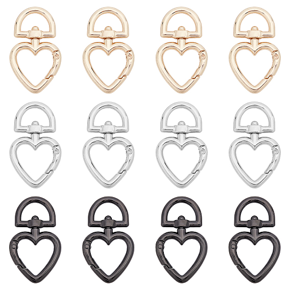 12Pcs 3 colors Alloy Swivel Clasps, Swivel Snap Hook, Heart