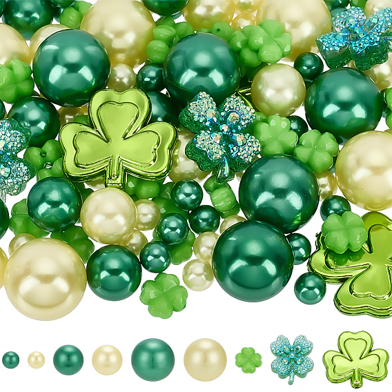 122Pcs 9 Styles ABS Imitation Pearl Beads & PP Plastic Beads & Opaque Acrylic Beads & Transparent Resin Cabochons, Round & Clover