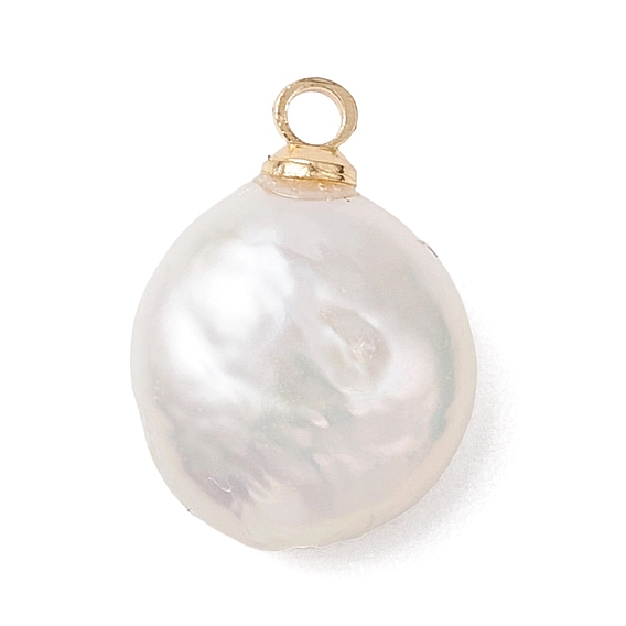 Плоские круглые подвески из натурального нуклеированного жемчуга Кеши, с латунной поручительств, золотые