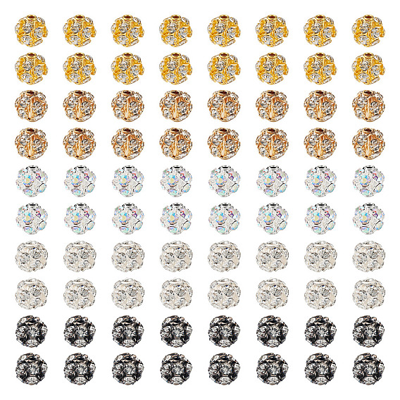 80шт 4 цветные латунные бусины со стразами, круглые