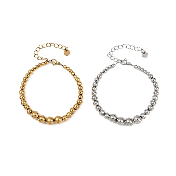 304 браслеты из нержавеющей стали с бусинами для женщин, круглые