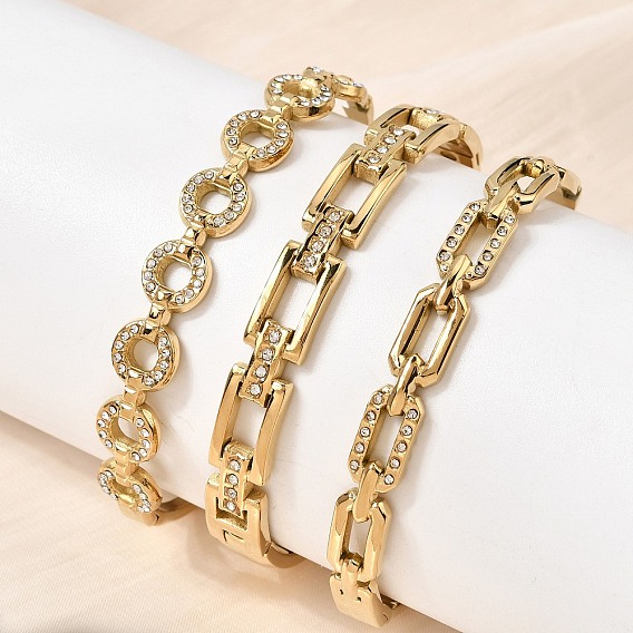 304 Шарнирные браслеты из нержавеющей стали со стразами для женщин, реальный 18 k позолоченный, ионное покрытие (ip), долговечный