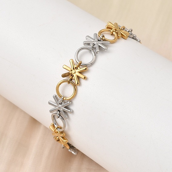 Двухцветные 304 браслеты-цепочки из нержавеющей стали для женщин, цветок