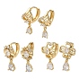Brass Micro Pave Cubic Zirconia Dangle Hoop Earrings, with Glass