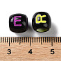 Spray Printed Opaque Acrylic European Beads, Large Hole Beads, Barrel with Letter