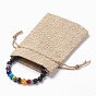 Chakra Jewelry, Adjustable Natural Gemstone Braided Bead Bracelets, with Mixed Stone and Tibetan Style Alloy Spacer Beads, Frosted, Round, Burlap Packing