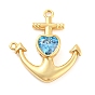 Brass Micro Pave Cubic Zirconia Pendants, Long-Lasting Plated, Cadmium Free & Lead Free, Anchor