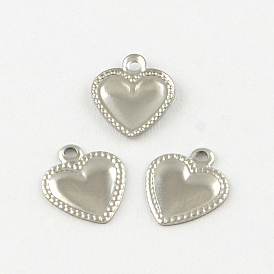 Heart 201 Stainless Steel Charm Pendants, Smooth Surface, 9.5x8x1mm, Hole: 1mm