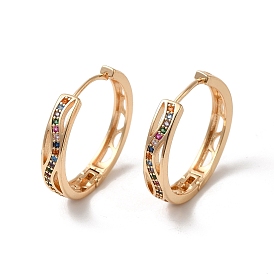 Brass Micro Pave Colorful Cubic Zirconia Hoop Earrings, Hollow Arch