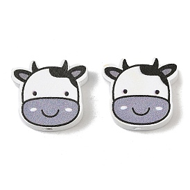 Printed Schima Wood Beads, Cow, Spray Paint